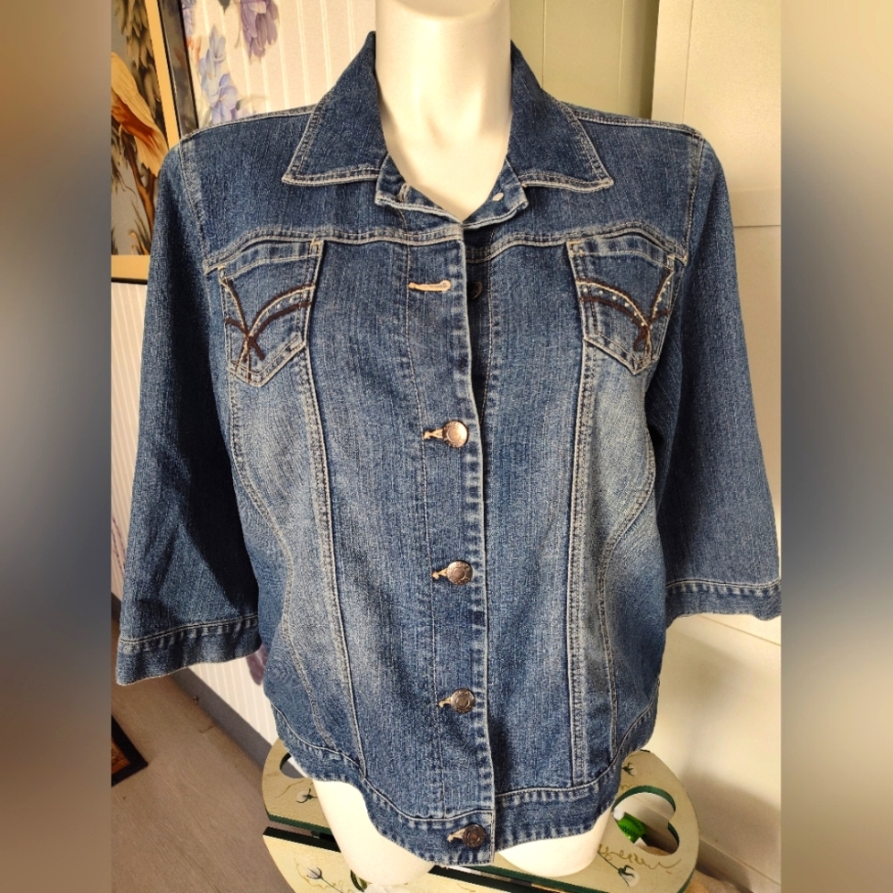 Chico's Additions Sz 3 16-18 Denim Jean Jacket Easy Fit Comfort